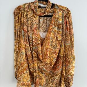 Zimmermann Yellow and Orange Puff Sleeve Blouse with Bib Collar